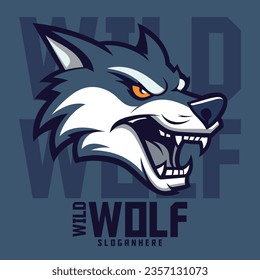 Illustrated Wild Wolf: Logo, Mascot, Illustration, Vector Graphic for Sport and E-Sport Gaming Teams, Werewolf Face Mascot Head.
