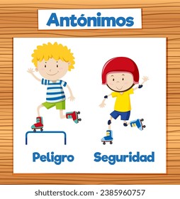 Illustrated word cards in Spanish for teaching danger and safety