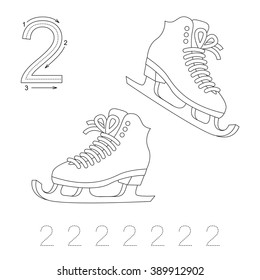 Illustrated worksheet. Learn handwriting. Page to be colored. Tracing worksheet for figure Two