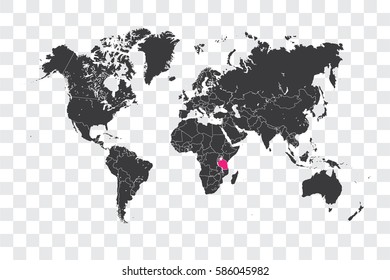 Illustrated World Map with the selected Country Shape of Tanzania