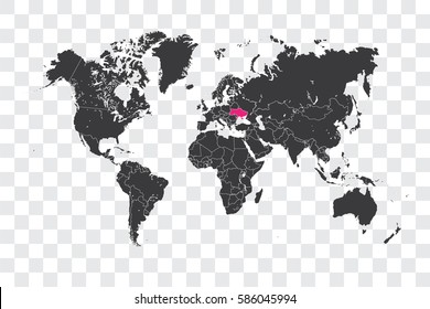 Illustrated World Map with the selected Country Shape of Ukraine