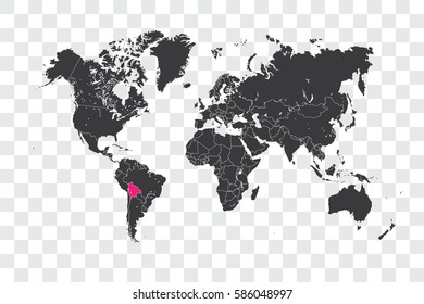 Illustrated World Map with the selected Country Shape of Bolivia