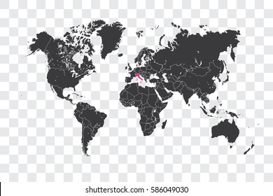 Illustrated World Map with the selected Country Shape of Italy