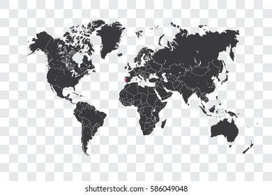 Illustrated World Map with the selected Country Shape of Portugal
