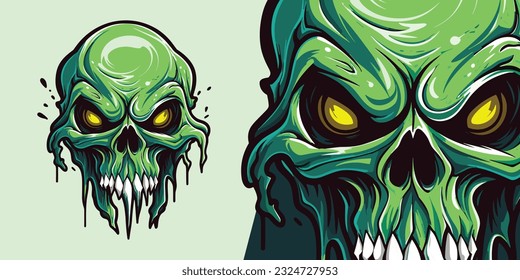 Illustrated Zombie Skull Slime: Dynamic Logo for Sport and E-Sport Teams