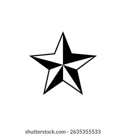 Illustrates a black five-point star featuring defined, sharp edges over white. The star adds depth and dimension with distinct shading.