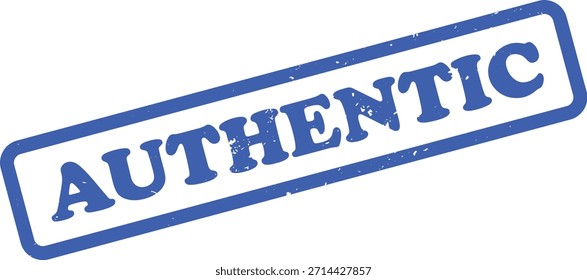 Ilustra un sello azul auténtico con una textura angustiada sobre un fondo blanco, encarnando la validez y la autenticidad con su diseño de sello de goma.