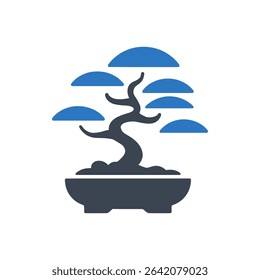 Illustrates a bonsai tree in a small pot icon