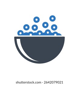 Illustrates a bowl filled with cereal and floating pieces icon