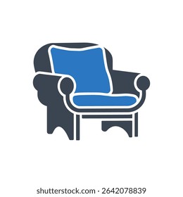 Illustrates a comfortable armchair with a cushion icon