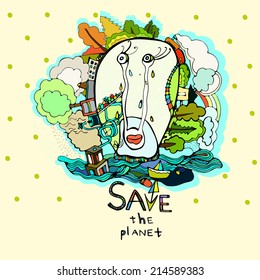 IllustratIllustrations with a snail on a light background with dots