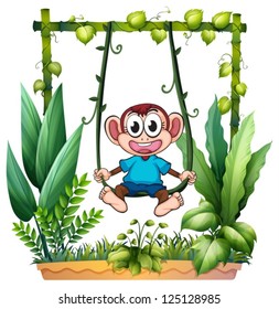 Illustratin of a monkey with a blue shirt on a white background