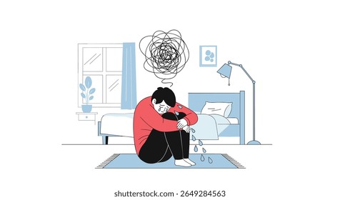 Ilustrando o tumulto emocional e a luta mental de uma pessoa se sentindo sobrecarregada e ansiosa