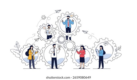 Illustrating the interconnectedness of business professionals working together as a cohesive team to achieve common goals