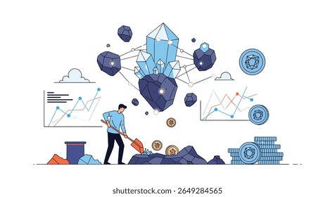 Ilustrando o processo de extração de recursos valiosos de asteroides no espaço para futuras missões de exploração