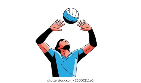 Illustrating a professional volleyball player executing a precise set during a competitive indoor match