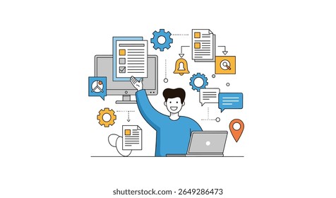 Illustrating Successful Workflow Management and Project Execution with Digital Tools and Teamwork Celebrating Achievements in a Modern Office Environment