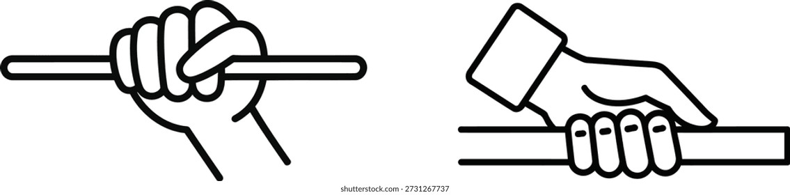 Illustrating two different hand grips: strong closed fist and supportive open hand on a bar