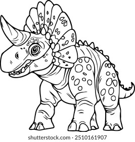 illustratio vector graphic of The Triceratops dinosaur was about 3 meters tall when standing with a body length of up to 9 meters. The black and white image design is good for children's learning.