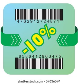 Illustration of 10 % discount with bar codes, and arrow