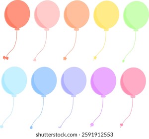 Illustration of 10 types of colorful balloons