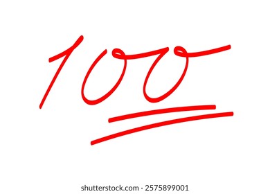 Illustration of 100 handwritten signatures, school teacher style, red letters