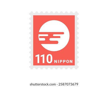 Illustration of a 110 yen stamp with a Japanese-style sun design.