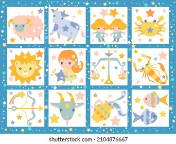 It is an illustration of the 12 constellations of a cute character.