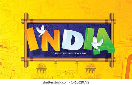 illustration of 15 august Happy Independence Day of India Indian monument and Landmark with background , poster, card, banner