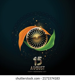 illustration of 15 August, happy independence day of India  vector creative poster background 