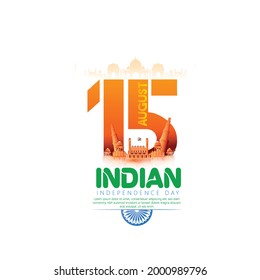 illustration of 15 August with Indian monument and Landmark for Happy Independence Day of India