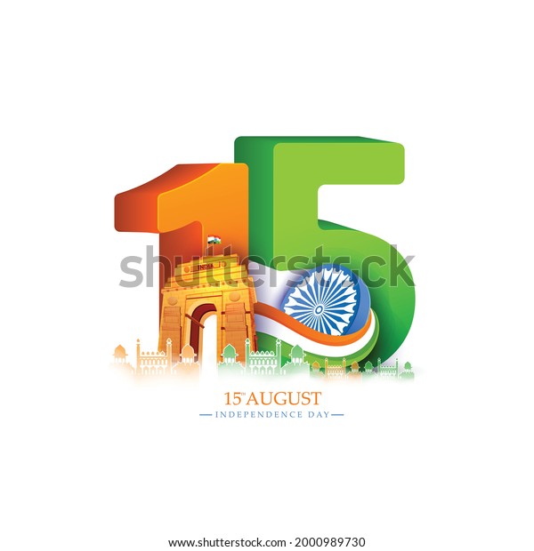 illustration of 15 August with\
Indian monument and Landmark for Happy Independence Day of\
India
