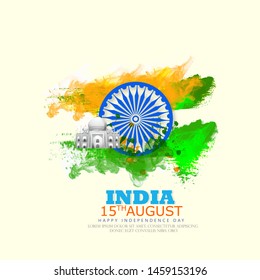 illustration of 15th August india Happy Independence Day with indian monoments