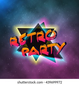 Illustration of 1980 Neon Poster Retro Disco 80s Background made in Tron style with Triangles, Flares, Partickles