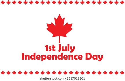 Illustration for 1st July Independence Day featuring a red maple leaf and bold text. Perfect for patriotic, national celebration, or holiday-themed content.