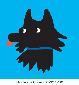 illustration of 1x1 black dog on a blue background. logo or sticker. scribble. freehand drawing