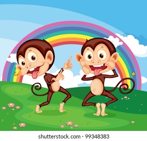 Illustration of 2 cheeky monkeys