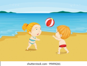 Illustration of 2 children at a beach