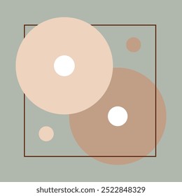 Illustration of 2 Circle Objects Inside Square Lines With Simple Colors