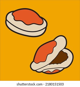 illustration of 2 dorayaki with orange background