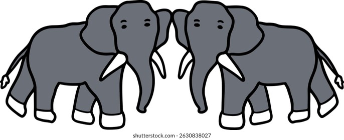 illustration of 2 elephants with their faces facing sideways