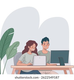 illustration of 2 employees working