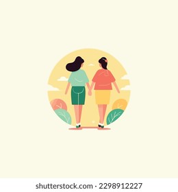 illustration of 2 friends holding hands, friendship day . logo modern flat color 