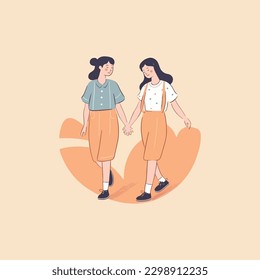 illustration of 2 friends holding hands, friendship day . logo modern flat color 