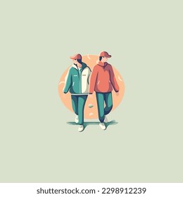 illustration of 2 friends holding hands, friendship day . logo modern flat color 