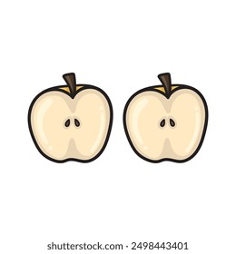 Una ilustración de 2 mitades de manzanas amarillas, lado a lado sobre un fondo blanco