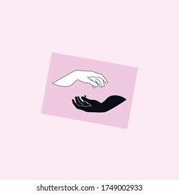 illustration of 2 hands. Black and white. No racism poster
