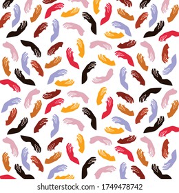 illustration of 2 hands. Multi-colored. No racism pattern, background