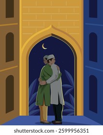 Illustration of 2 men hugging after praying