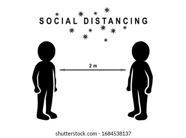 Illustration 2 meters of social distancing to avoid virus spread / flat design, vector, icon